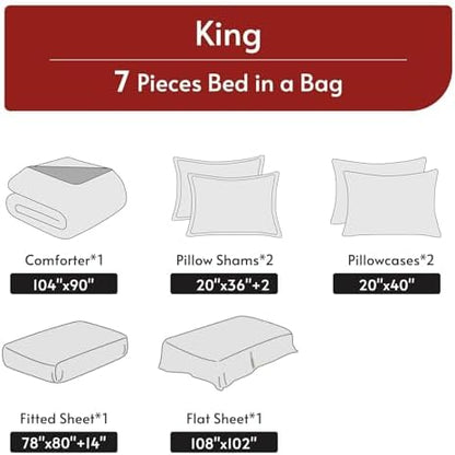 MUXHOMO 7 Pieces King Comforter Set, Reversible Bed in a Bag King Size, All Season Bedding Set with Comforter, Flat Sheet, Fitted Sheet, Pillowcases & Shams, Light Pink & Ivory