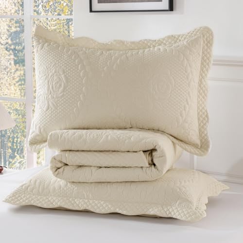 EVENHUG Oversized King Bedspreads California King Quilt Set with Pillow Shams Extra Wide Large King Size Quilts Lightweight Coverlet Bedding Sets Cream 120"x120"