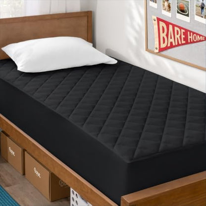 Bare Home Quilted Fitted Mattress Pad (Twin XL, Black)