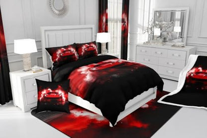 Erosebridal Red Race Car Bedding Set for Toddler Kids,Racing Car Twin Size Comforter Set for Boys,Cool Speed Sports Cars Bed Sets,Racing Games Cars Room Decor,Soft Breathable,Black Red
