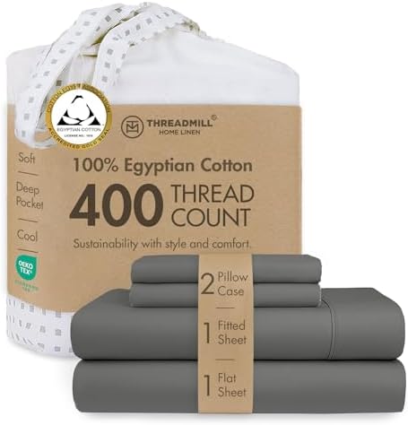 Threadmill 400TC Egyptian Cotton King Sheet Set, Sateen, Solid, Dark Grey