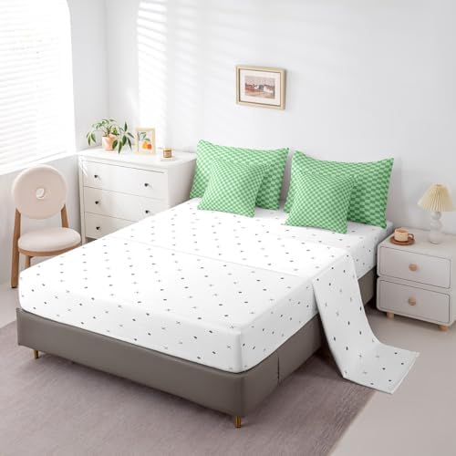 jejeloiu Green Bedding Set 7Pcs King Size Kids Buffalo Plaid Comforter Set with Sheets for Boys Girls Checkered Grid Bed in a Bag Soft Lightweight,Microfiber