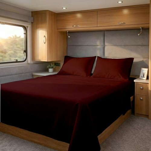 Cottingon 4 Piece RV King Sheets Fits 15" Deep, Egyptian Cotton, Burgundy