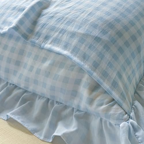 NSNLGSGC Light Blue Gingham Ruffle King Duvet Cover