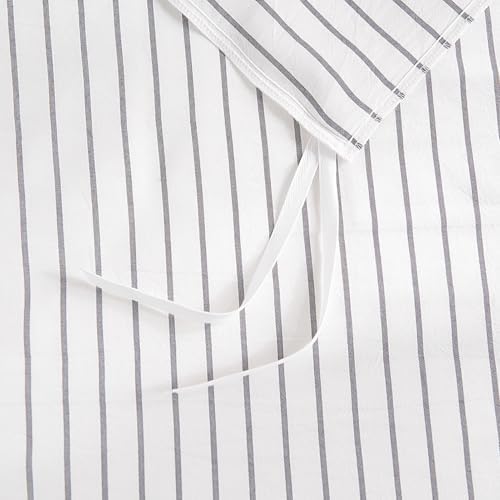 NEXHOME PRO Striped Duvet Cover Super King,100% Washed Cotton Bedding Set,Textured Linen Feel,Breathable,Organic,3 Piece(Grey Stripes 108x98)