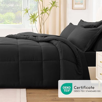 Love's cabin Twin Comforter Set Ash Black, 5 Pieces Twin Bed in a Bag, All Season Bedding Sets with 1 Comforter, 1 Flat Sheet, 1 Fitted Sheet, 1 Pillowcase and 1 Pillow Sham
