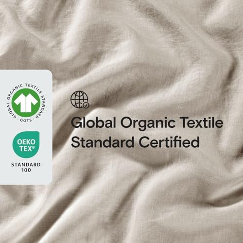 Sijo Stone Washed Organic French Linen Bed Sheet Set, GOTS Certified Organic, Best Cooling Linen Sheet Award by Sleep Foundation, 3 Piece - 2 Pillowcases and 1 Fitted Sheet (Classic, Queen)