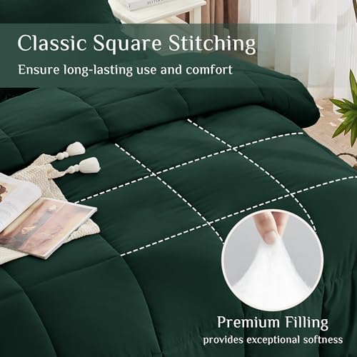 JOLLYVOGUE Twin Comforter Set, Ultra-Soft Bed in a Bag Twin Size 5 Pieces, Oeko-TEX Certified Bedding Set with Down Alternative Comforter, Sheets, Pillowcases & Shams, Emerald Green