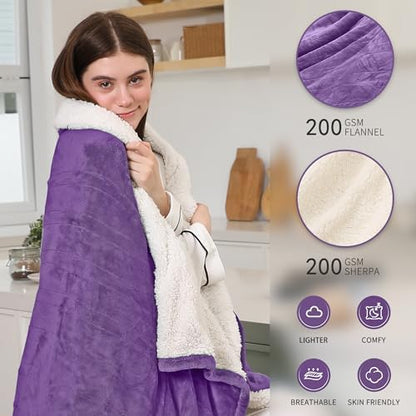 Electric Blanket Queen Size, Soft Cozy Flannel Sherpa Queen Heated Blanket Dual Control with 5 Heating Levels & 10 Hours Auto Off, Machine Washable Heating Blanket, 84" x 90", Lavender Violet