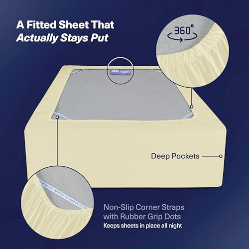 Kickoff Viscose Bamboo Sheets King Size 4-pc 100% Organic Bamboo Viscose Bed Cooling Sheets King Size Set Cool Bedding for hot Sleepers Sheet Set - Gift Ready Packaging (Cream, K)