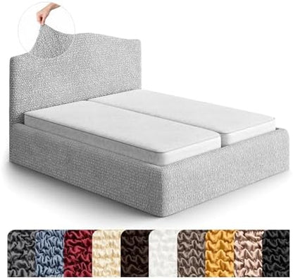 PAULATO BY GA.I.CO. Stretch Headboard and Frame Slipcover – Soft Bi-Elastic 1-Piece Bedframe Cover – Furniture Protector Machine Washable – Light Grey (Full/Queen 55"-71" Wide)