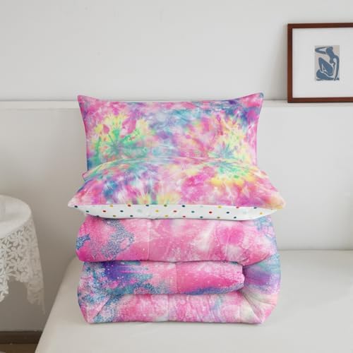 Erosebridal Kids Tie Dye Comforter Set, Bohemian Batik Down Comforter King Size, Boho Psychedelic Bedding Comforters for Children Girls Boys Teens Bedroom, Trippy Tattoo Watercolor Quilted Duvet