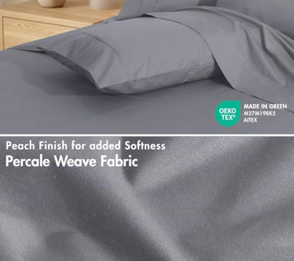 RUVANTI 100% Cotton California King Sheet Set, Percale Sheets, Cool Gray