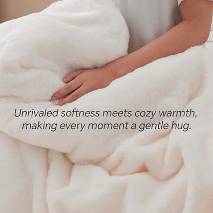 BEDELITE Faux Fur King Comforter Set Cream White,Warm Comforter for Winter