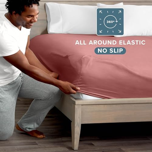 Bare Home Full Fitted Sheet - 1800 Ultra-Soft (Full, Dusty Rose)
