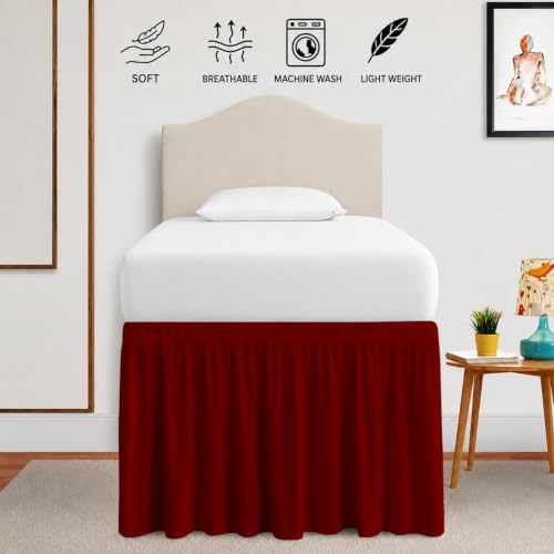 eBeddy Linens Split Corner Dust Ruffle Dorm Bed Skirt Twin XL – 34 Inch Drop, 100% Microfiber, Extra Long Bed Skirt for College Dorm, Platform Style, Burgundy Solid, Hidden Storage Solution, Easy Fit