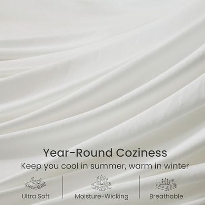 GOKOTTA 4 Piece Cal King Sheet Set - Soft, Breathable & Cozy - Cream White