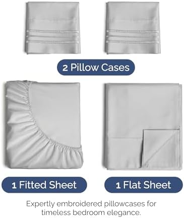 Queen Size 4 Piece Sheet Set - Ultra Soft & Cooling Bed Sheets - Soft Grey