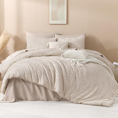 Andency Khaki Super King Comforter, 3 Pieces Boho Bedding Set