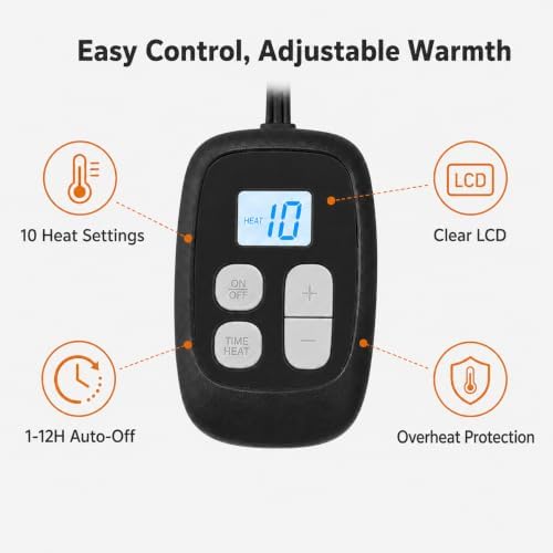 Electric Heated Blanket Full Size 72" x 84", Soft Flannel Heating Blanket for Bed, Sofa, Bedroom, 10 Heat Settings, 1-12H Auto Shut Off, Overheat Protection, Machine Washable, Pumpkin Orange