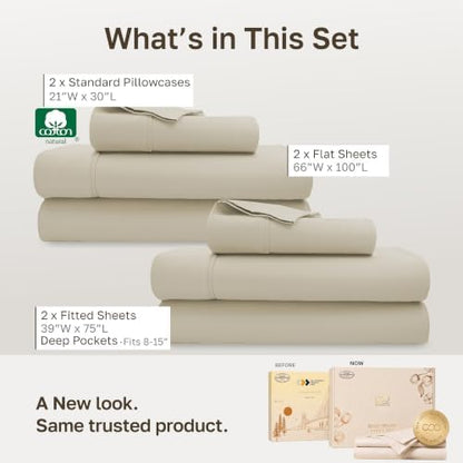 California Design Den 2-Pack 100% Cotton Sateen Twin Size Sheets Set, Beige