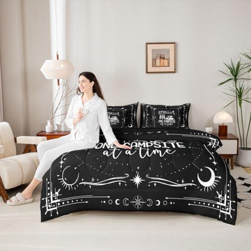Erosebridal 7 Pieces Camper Decor Bed Sets Full Happy Camping Comforter and Sheets - Rustic Farmhouse Bed in A Bag for Kids Teens Adult, Starry Sky Comforter Camper Car Bedding Sheet Set Pillowcase