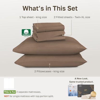 California Design Den 800 Thread Count Split King Sheet Set, 5 Pcs, Mocha