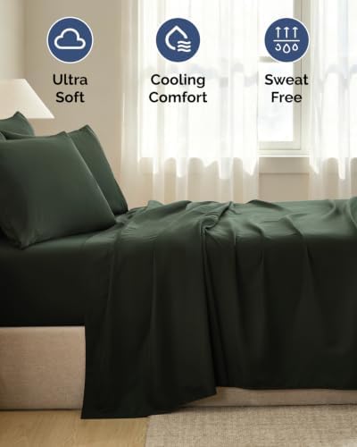 King 6 Piece Bed Sheet Set - Breathable & Cooling Sheets - Forest Green