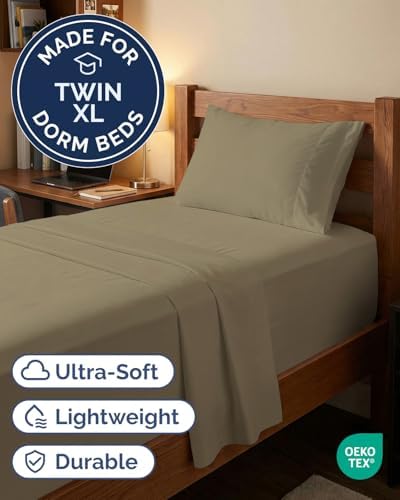 Extra Deep Twin XL Sheet Set - 3 Piece College Dorm Room - Khaki