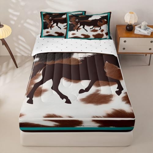 Feelyou Horse Cover Zipper Bedding Cow Fur Comforter Set for Kids Boys Girls Twin Size Rustic Zippered Kids Bedding Set Ultra Soft Farmhouse Bed in a Bag