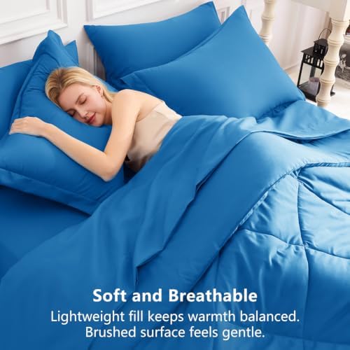 CozyLux King Comforter Set 102"x90" Royal Blue - 7 Piece Bed in a Bag