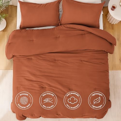 Love's cabin Terracotta Queen Comforter Set, 3-Piece Prewashed Bed Set