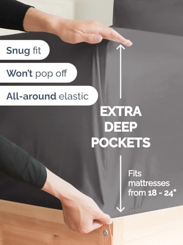 Extra Deep Cal King Sheet Set - 4 Piece Breathable & Cooling - Dark Grey