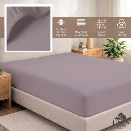 Linen Home Queen Size Fitted Sheet only 100% Cotton Percale, Prelude Purple