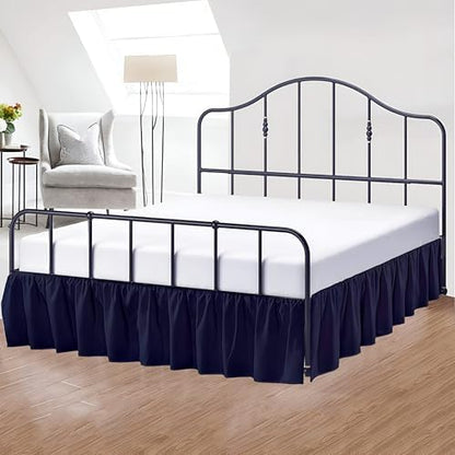 eBeddy Linens Dust Ruffle Bed Skirt King 18 Inch Drop – Split Corner Platform Style, 100% Microfiber, Navy Blue Solid, Tailored Fit, Wrinkle-Resistant, Hidden Storage, Hotel Luxury
