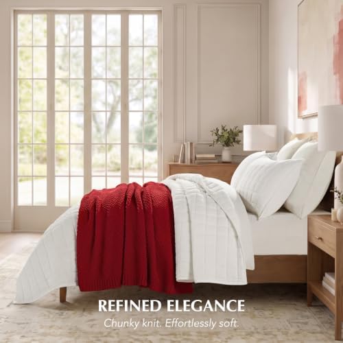 EVERGRACEHOME Chunky Chenille Knit Throw Blanket, 60 x 80, Classic Red