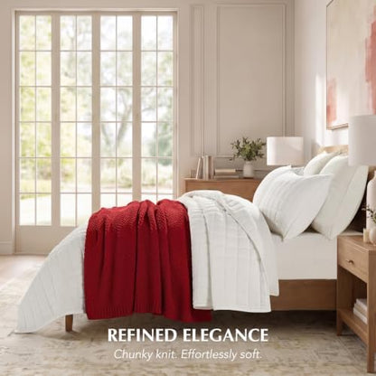 EVERGRACEHOME Chunky Chenille Knit Throw Blanket, 60 x 80, Classic Red