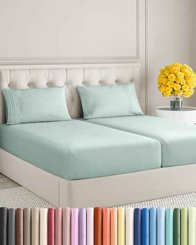 Split King Size 5 Piece Sheet Set - Soft & Cooling Bed Sheets - Light Teal