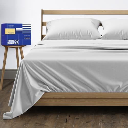 THREAD SPREAD California King Bed Sheets, Luxury 1000 Series Paradise Collection 100% Egyptian Cotton Cal King Sheets Set (4 PC, Silver Grey), Silky Soft, Cooling, 16" Deep Pocket Hotel Sheet Set