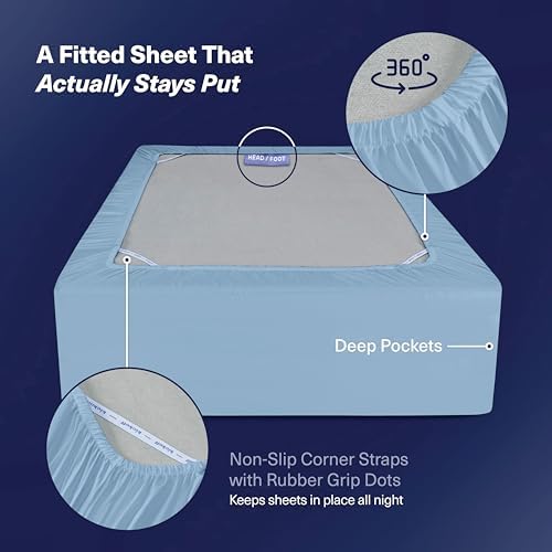 Kickoff Viscose Bamboo Sheets Twin XL Size 3-pc 100% Organic Bamboo Viscose Bed Cooling Sheets Twin XL Size Set Cool Bedding for hot Sleepers Sheet Set - Gift Ready Packaging (Light Blue, TXL)