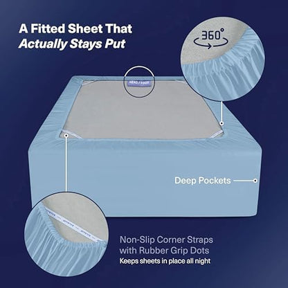 Kickoff Viscose Bamboo Sheets Twin XL Size 3-pc 100% Organic Bamboo Viscose Bed Cooling Sheets Twin XL Size Set Cool Bedding for hot Sleepers Sheet Set - Gift Ready Packaging (Light Blue, TXL)