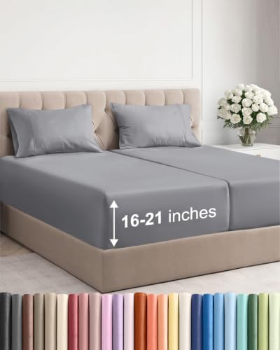 Extra Deep Pocket Split King Sheet Set - Breathable & Cooling - Steel Blue