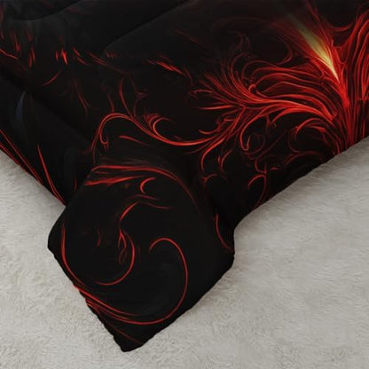 Nttopship Wolf Printed Bedding Set, Wolf Comforter Set Full Size,Boys Bedding Set100% Soft Ultra-fine Fiber Four Season Red Flame Comforter Set with 1 Comforter and 2 Pillow Case