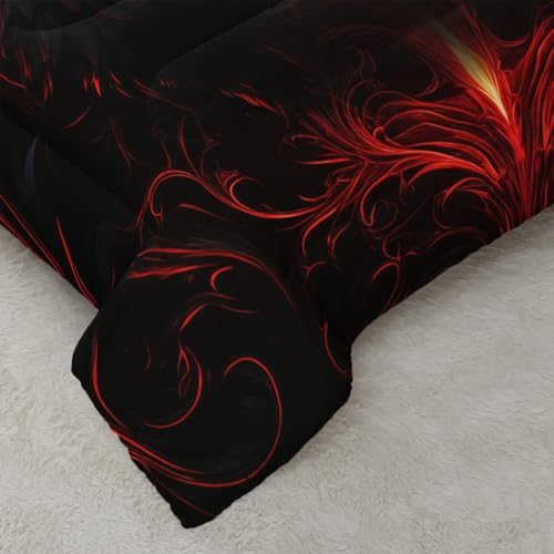 Nttopship Wolf Printed Bedding Set, Wolf Comforter Set Queen Size,Boys Bedding Set 100% Soft Ultra-fine Fiber Four Season Red Flame Comforter Set with 1 Comforter and 2 Pillow Case