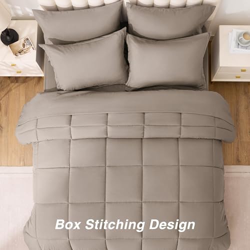 Love's cabin Full Comforter Set Light Brown, 7 Pieces Full Bed in a Bag, All Season Bedding Sets with 1 Comforter, 1 Flat Sheet, 1 Fitted Sheet, 2 Pillowcase and 2 Pillow Sham