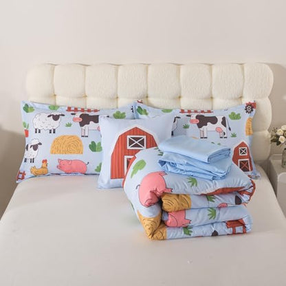 Farm Animal Bedding Twin 6 Pieces Kids Farmhouse Comforter Set