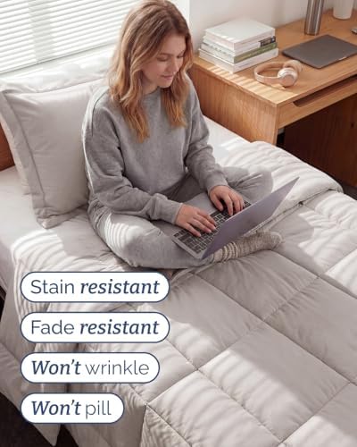 Twin XL Comforter Set - Light Grey All Season Bedding - 2 Piece Bed Set