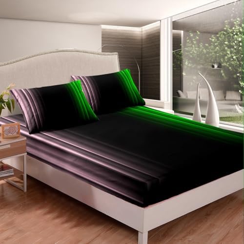 Feelyou Teens Abstract Ombre Decorations Bedding Set for Kids Women Pink Green and Black Bed Sheets Set Geometric Modern Fitted Sheet Sets Room 4Pcs King Size
