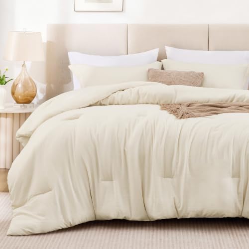 Love's cabin Beige Queen Comforter Set, 3-Piece Prewashed Bed Set