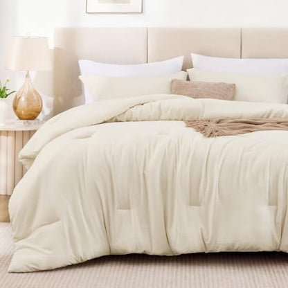 Love's cabin Beige Queen Comforter Set, 3-Piece Prewashed Bed Set